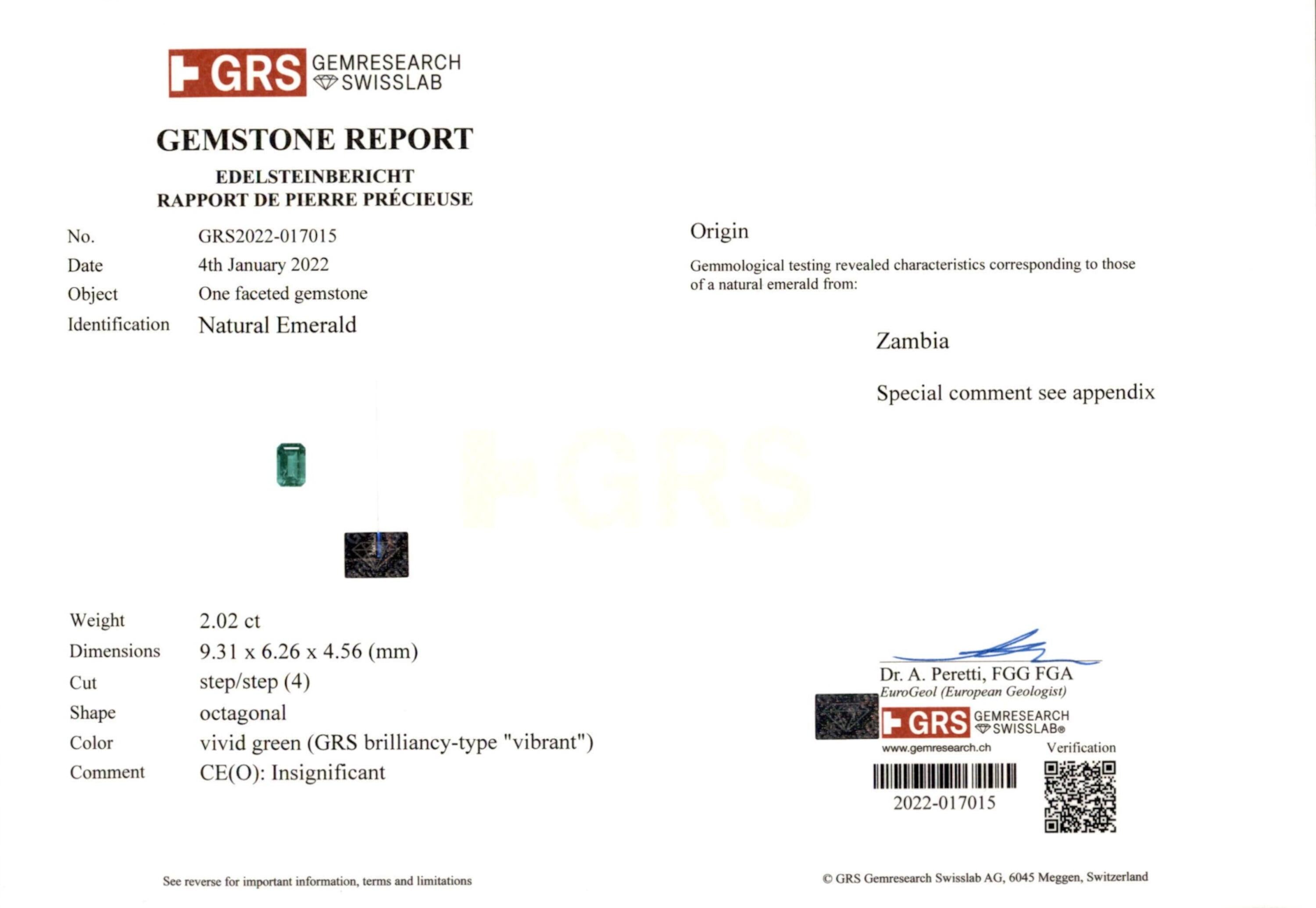 2.02 ct. Emerald GRS Insignificant