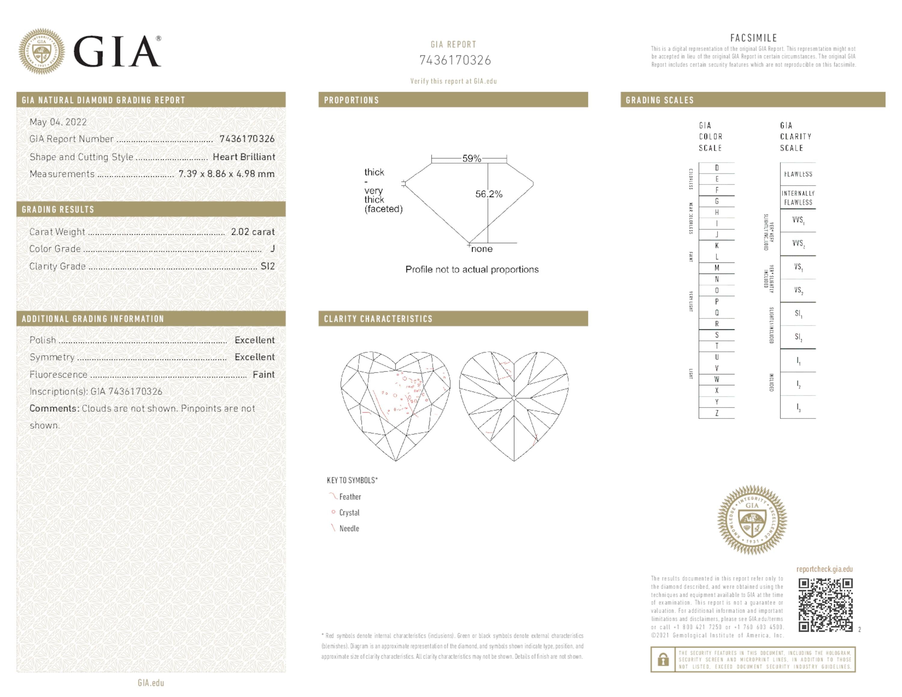 2.02 ct. Heart Shape Diamond J SI2 Faint GIA