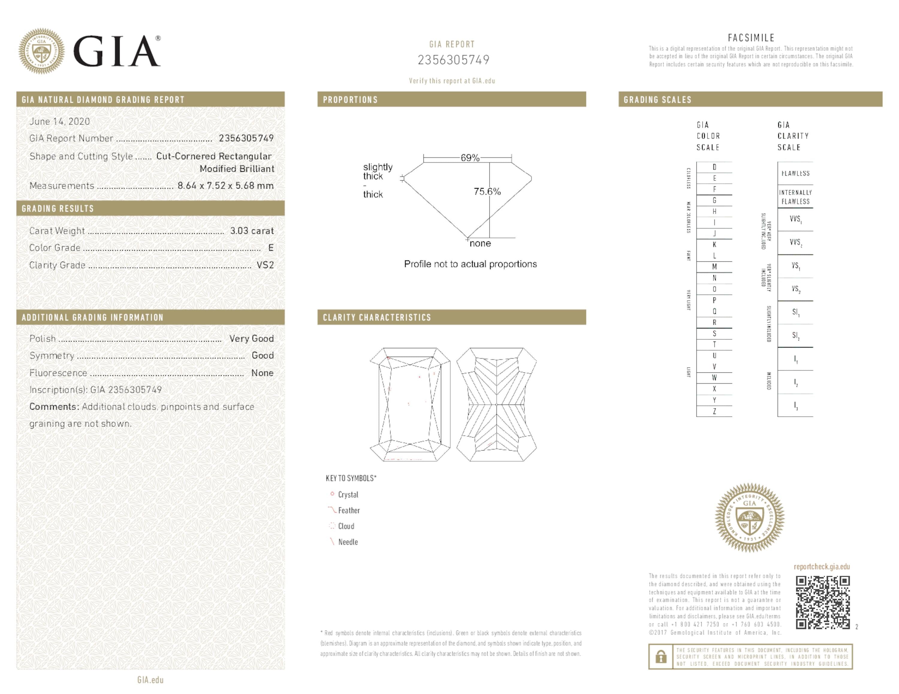 3.03 ct. Radiant Diamond E VS2 None GIA