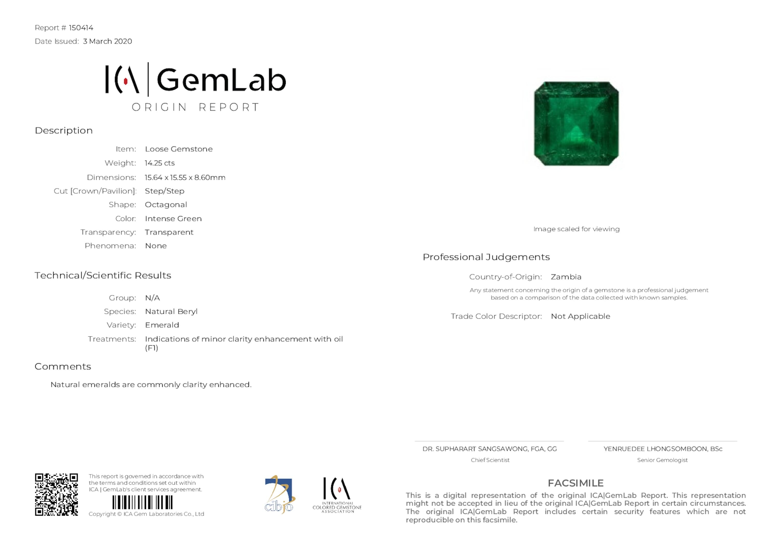 14.25 ct. Emerald ICA Minor