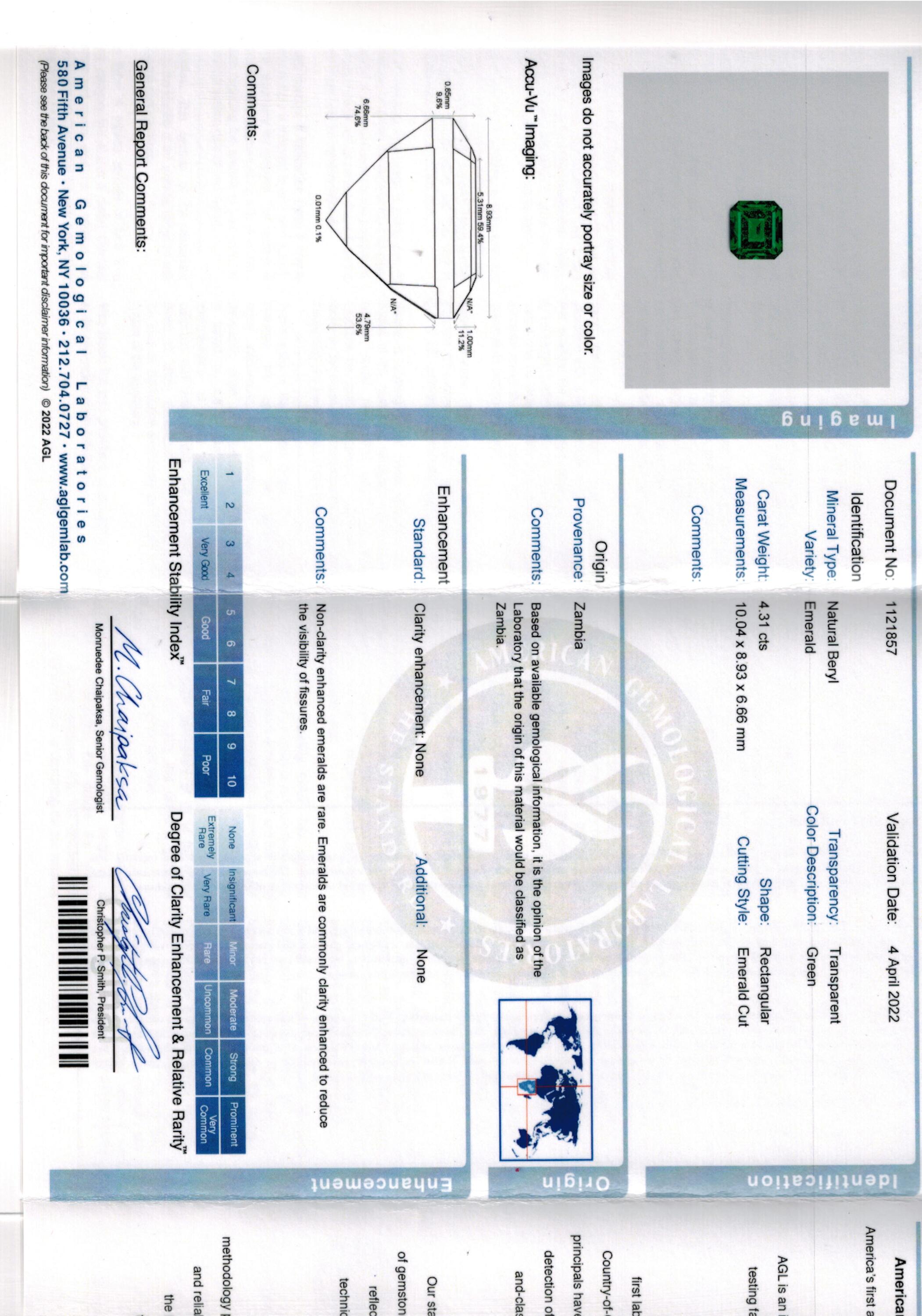 4.31 ct. Emerald AGL No Oil