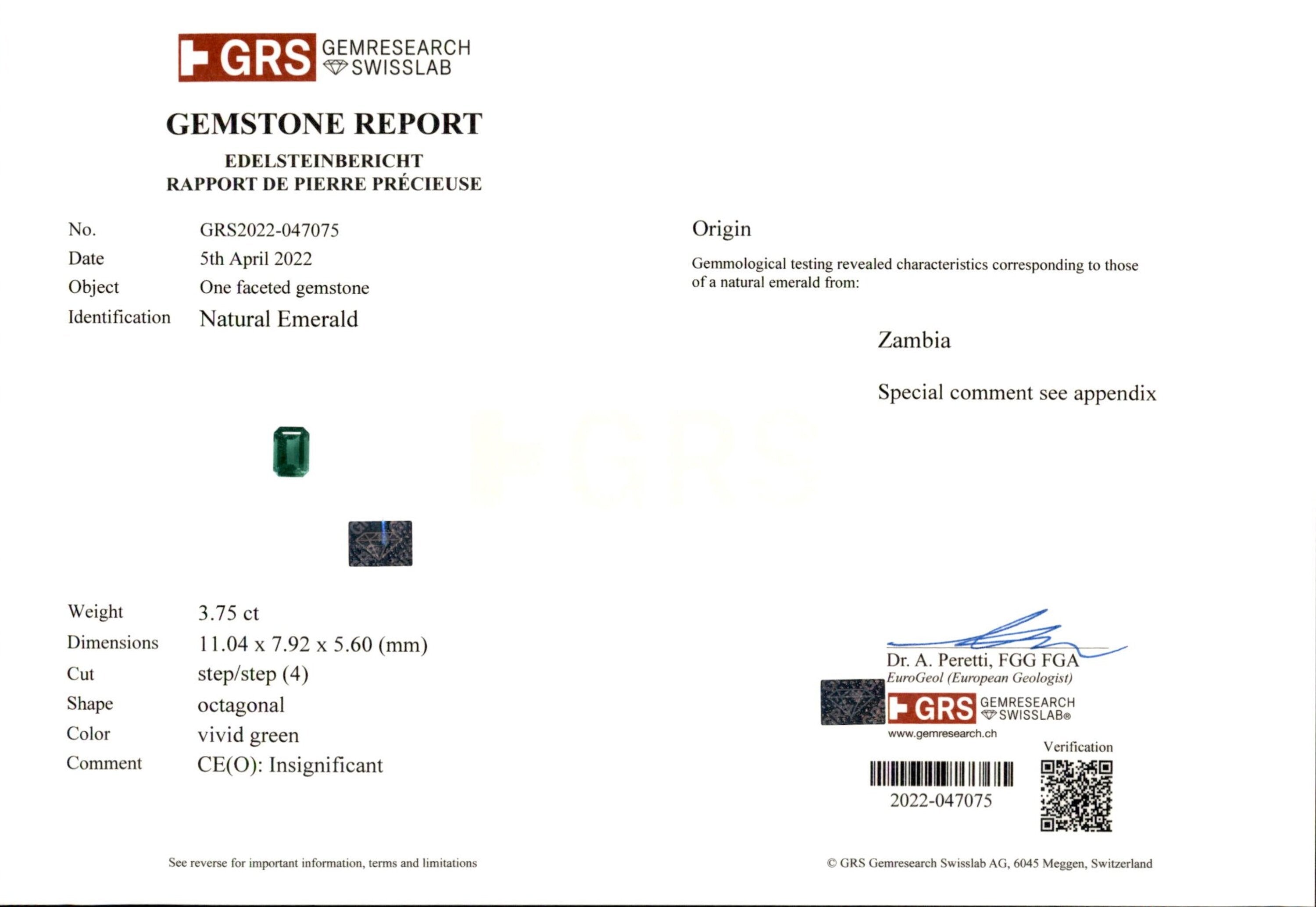 3.47 ct. Emerald GRS Insignificant