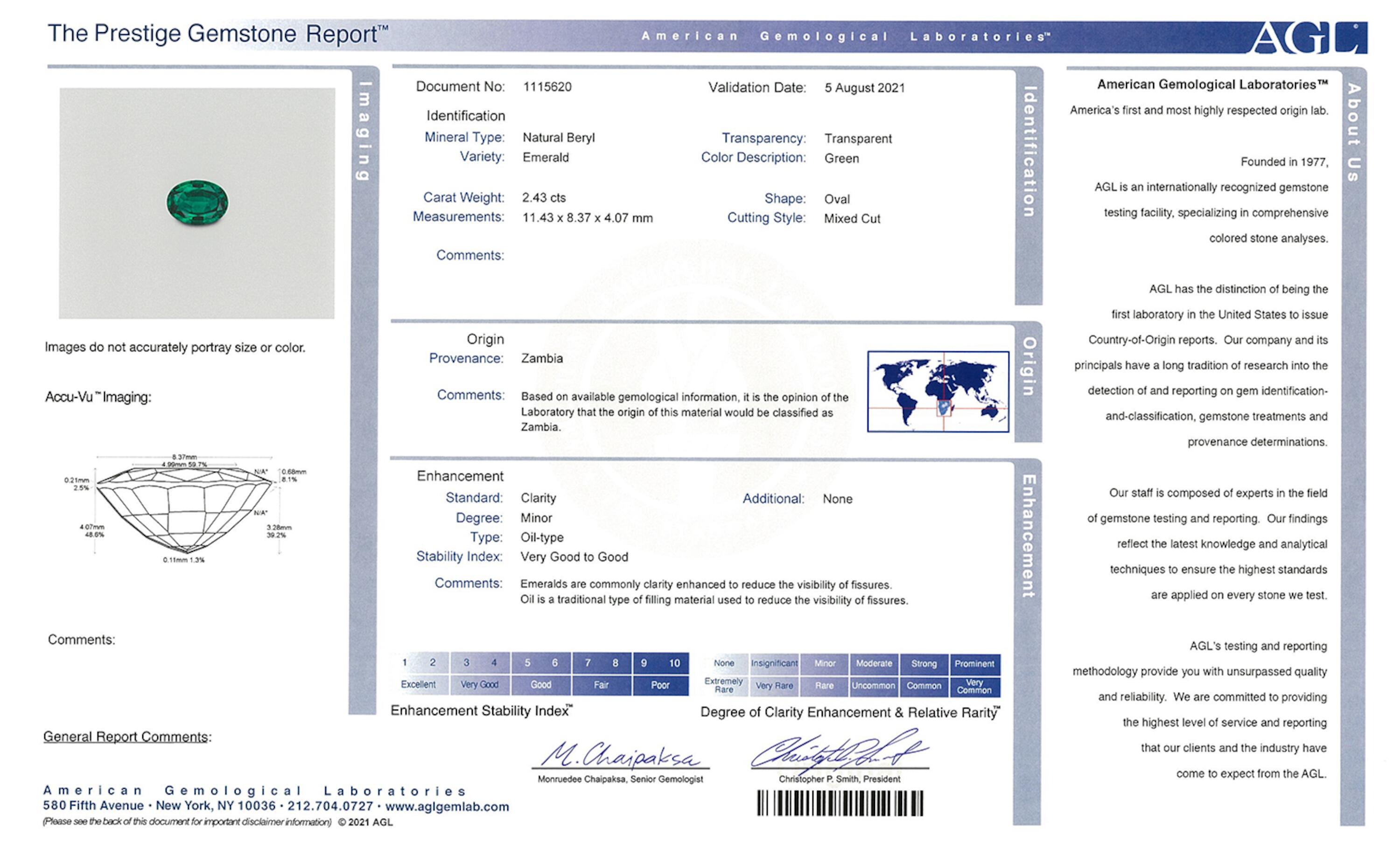 2.43 ct. Oval Emerald AGL Minor