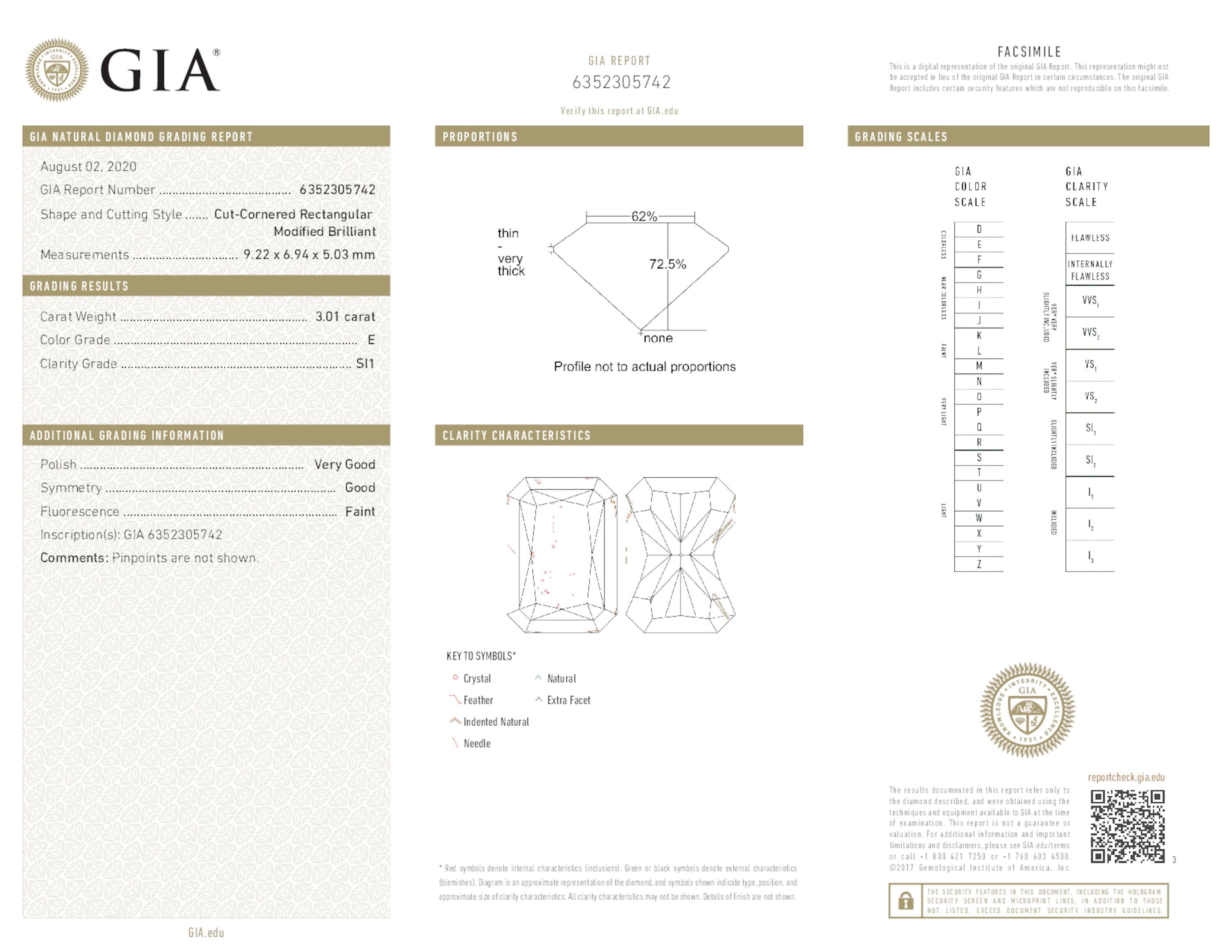 3.01 ct. Radiant Diamond E SI1 Faint GIA