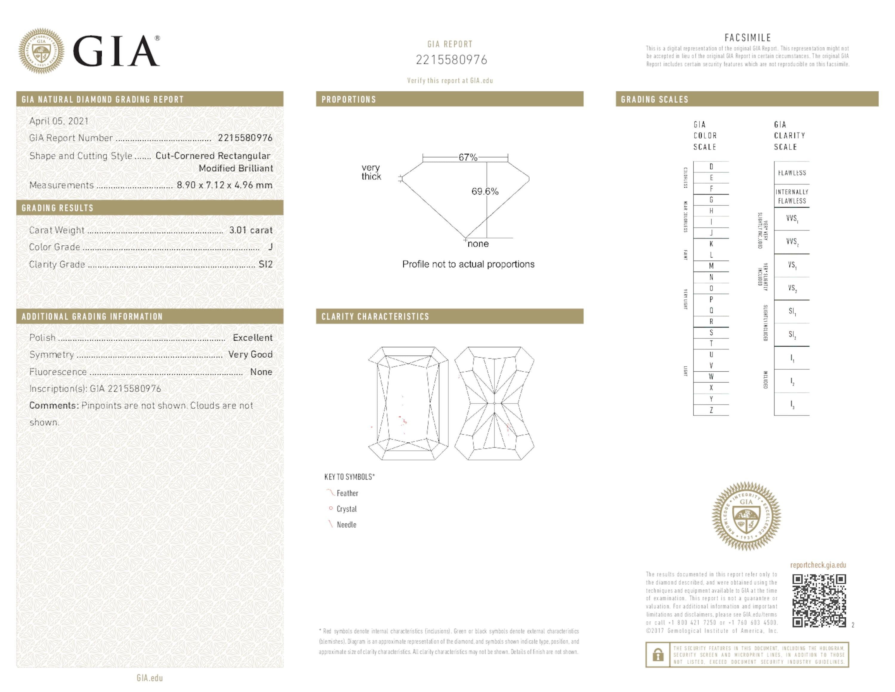 3.01 ct. Radiant Diamond J SI2 None GIA