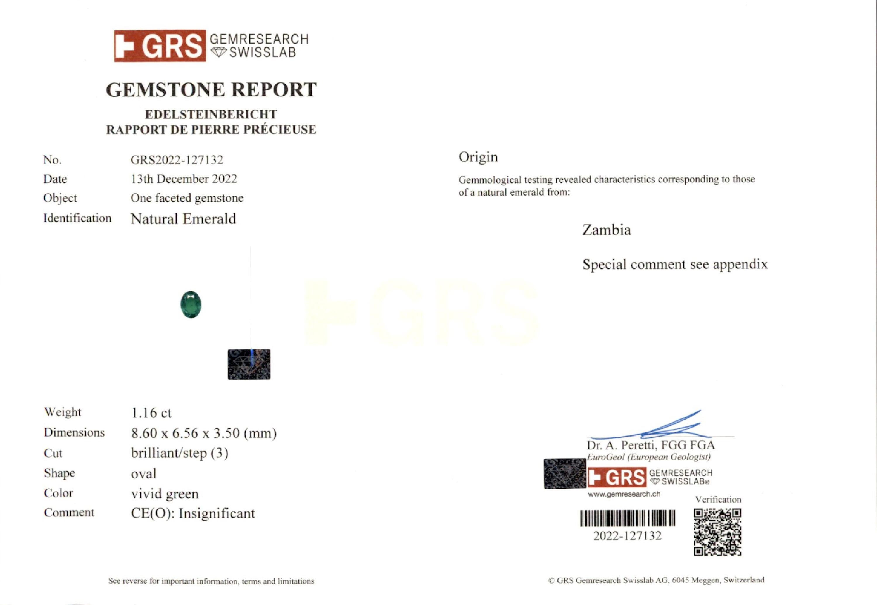 1.16 ct. Oval Emerald GRS Insignificant