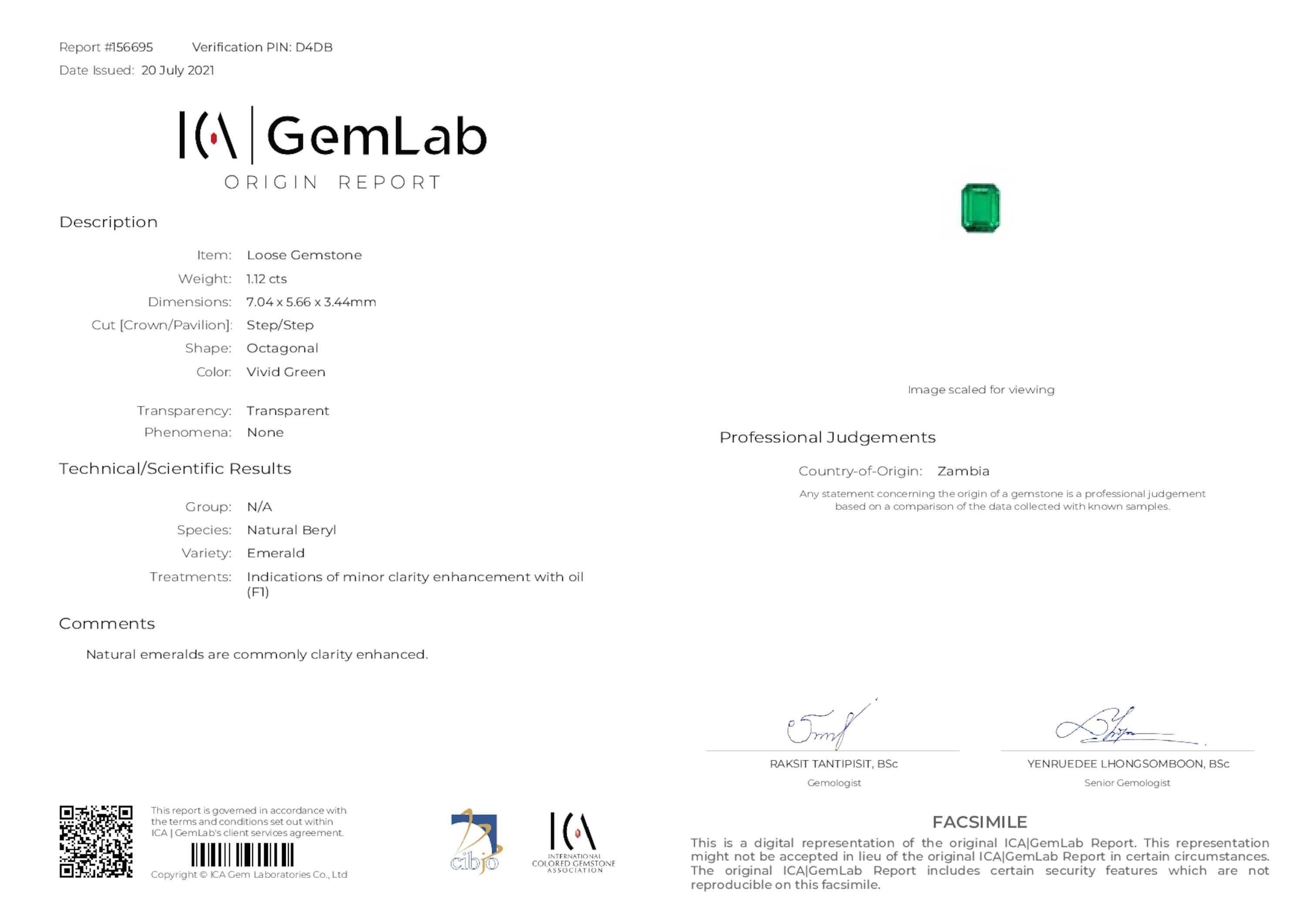 1.12 ct. Emerald ICA Minor