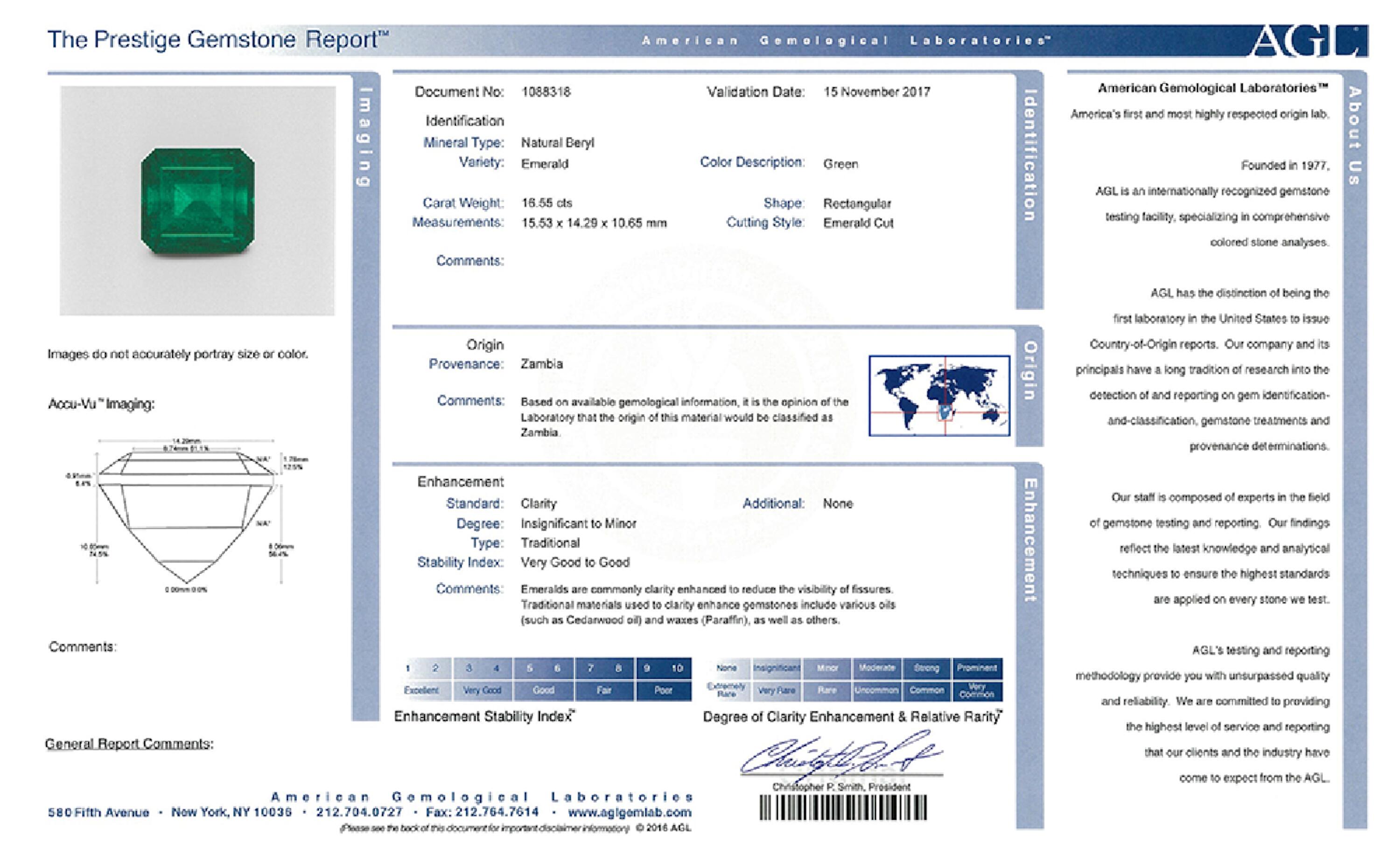 16.55 ct. Emerald AGL Insignificant to Minor