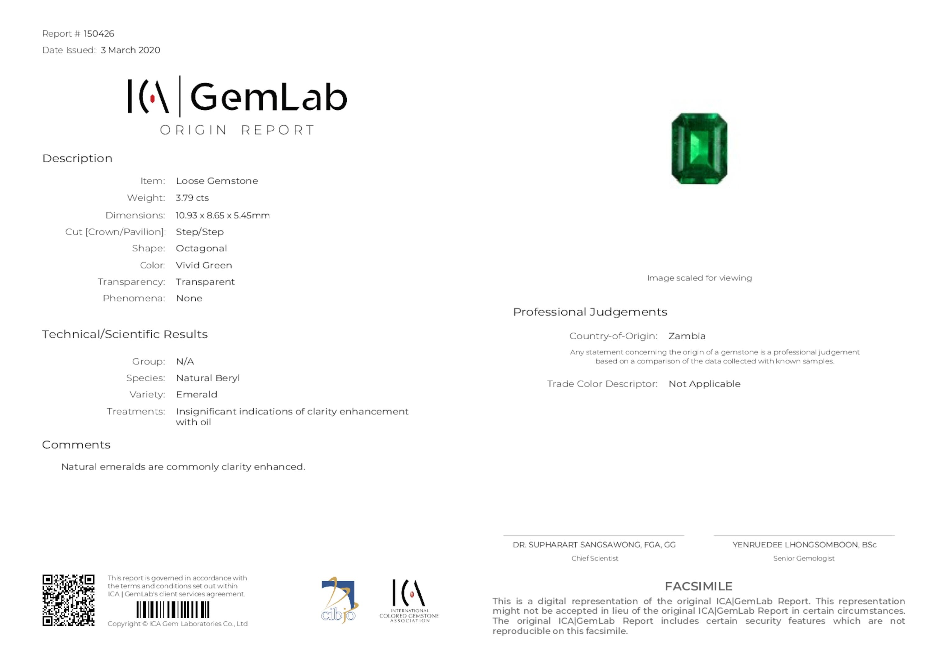 3.79 ct. Emerald ICA Insignificant