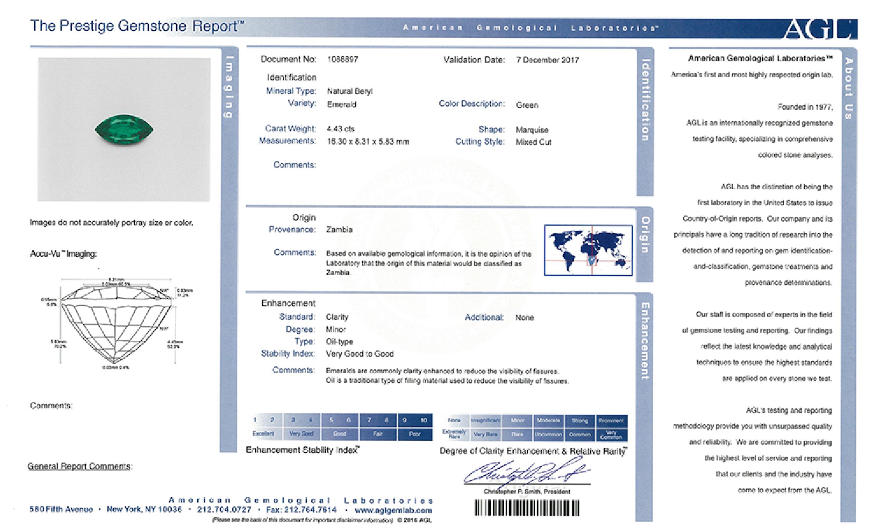 4.43 ct. Marquise Emerald AGL Minor