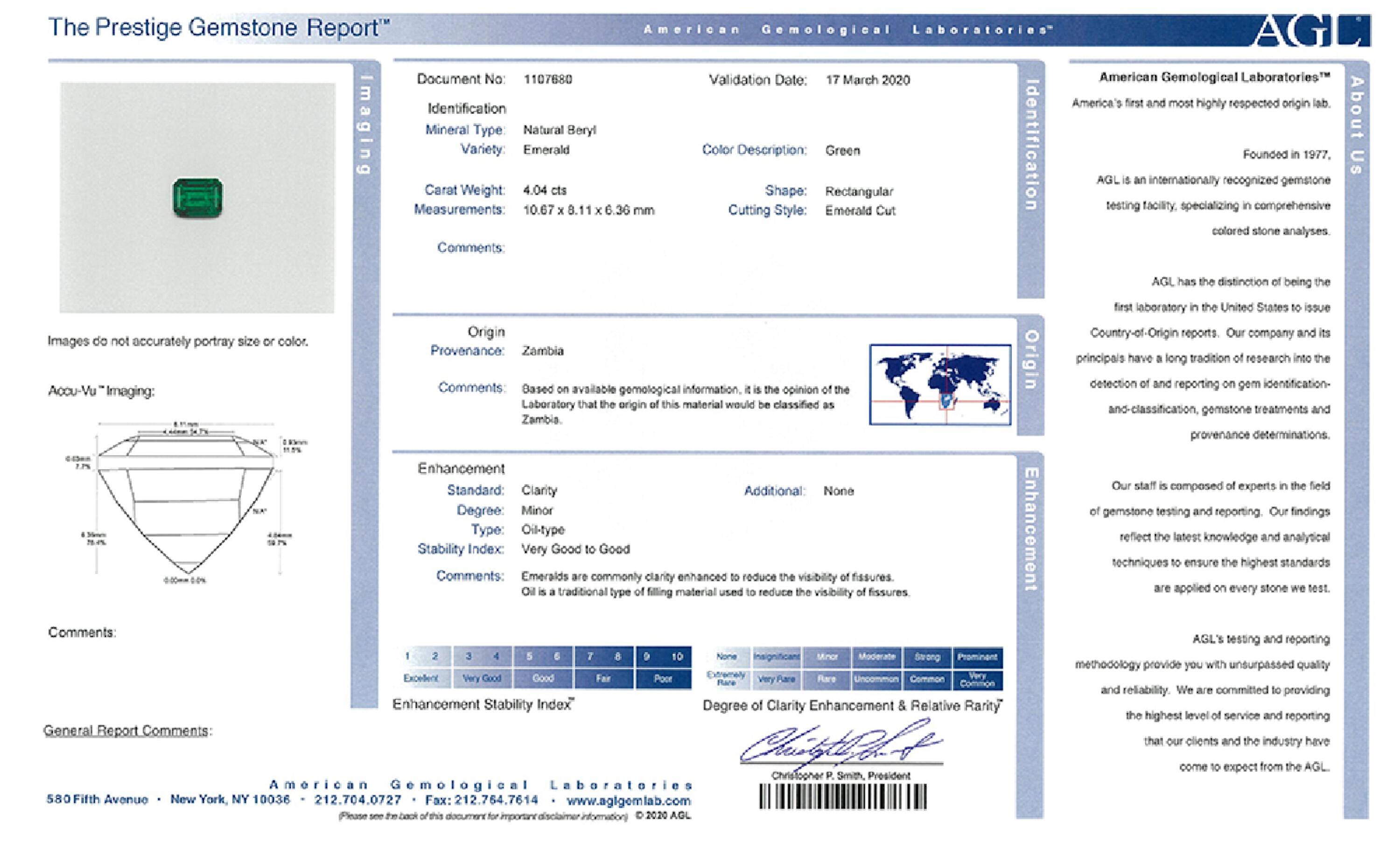 4.04 ct. Emerald AGL Minor