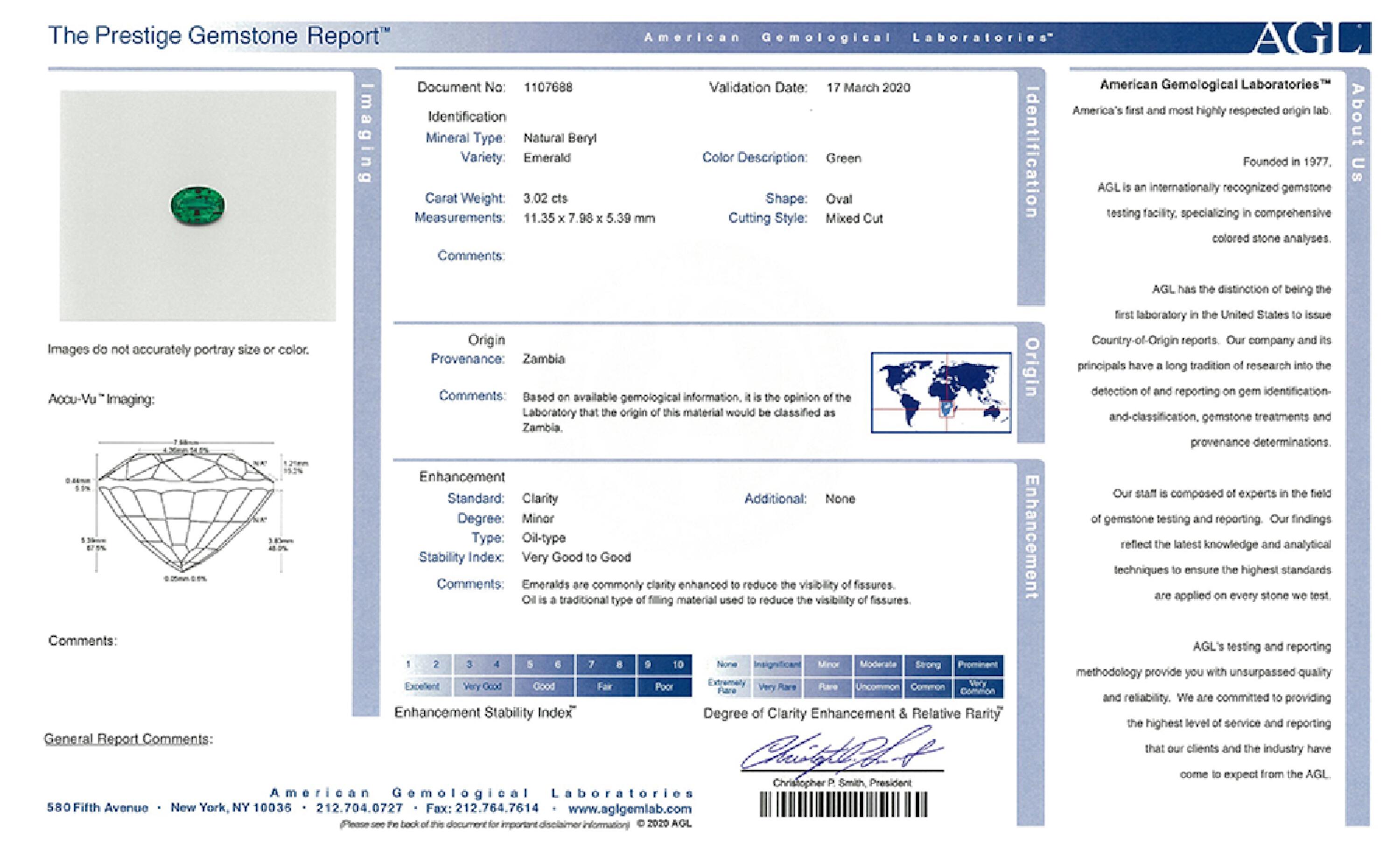3.02 ct. Oval Emerald AGL Minor