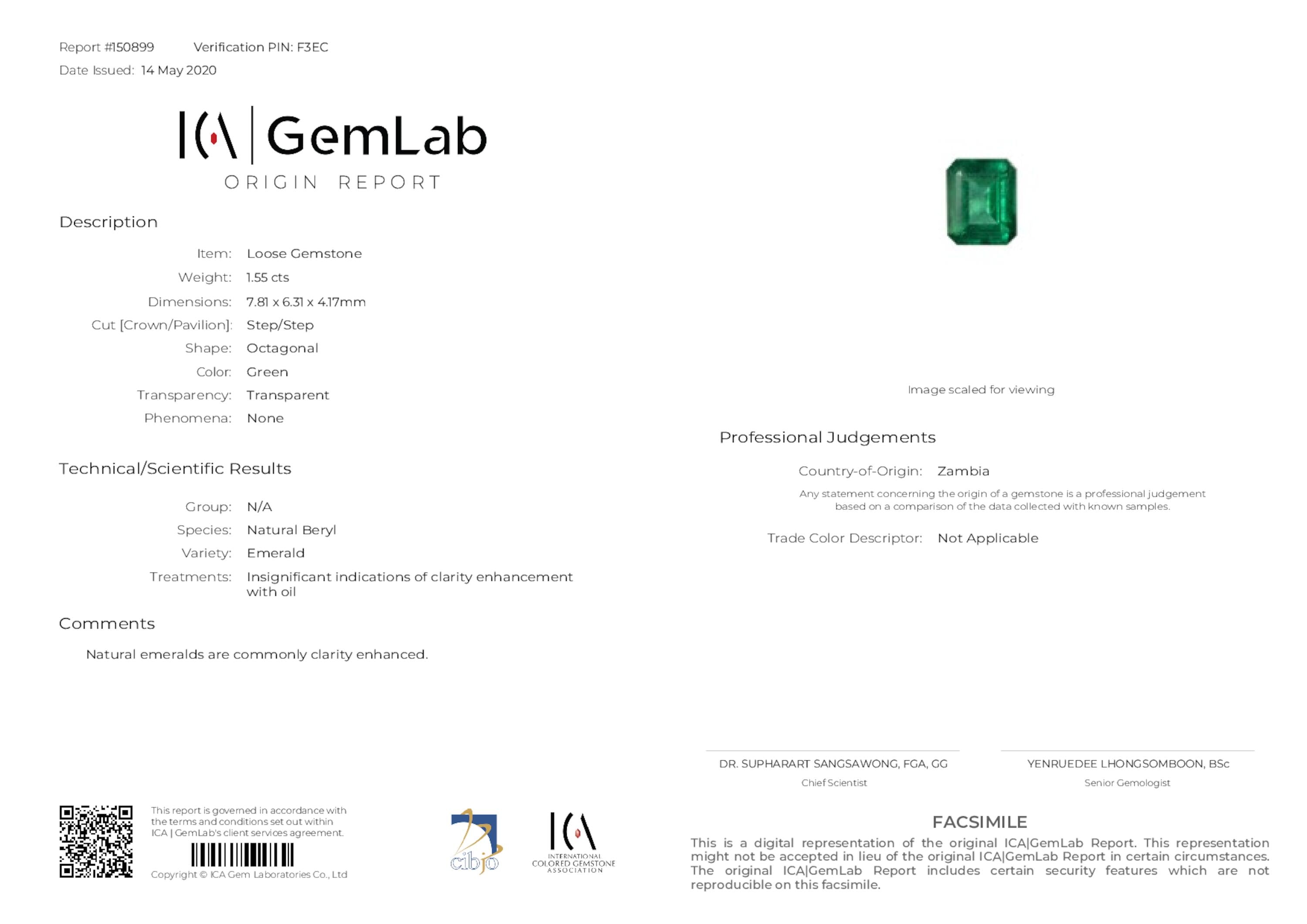 1.55 ct. Emerald ICA Insignificant