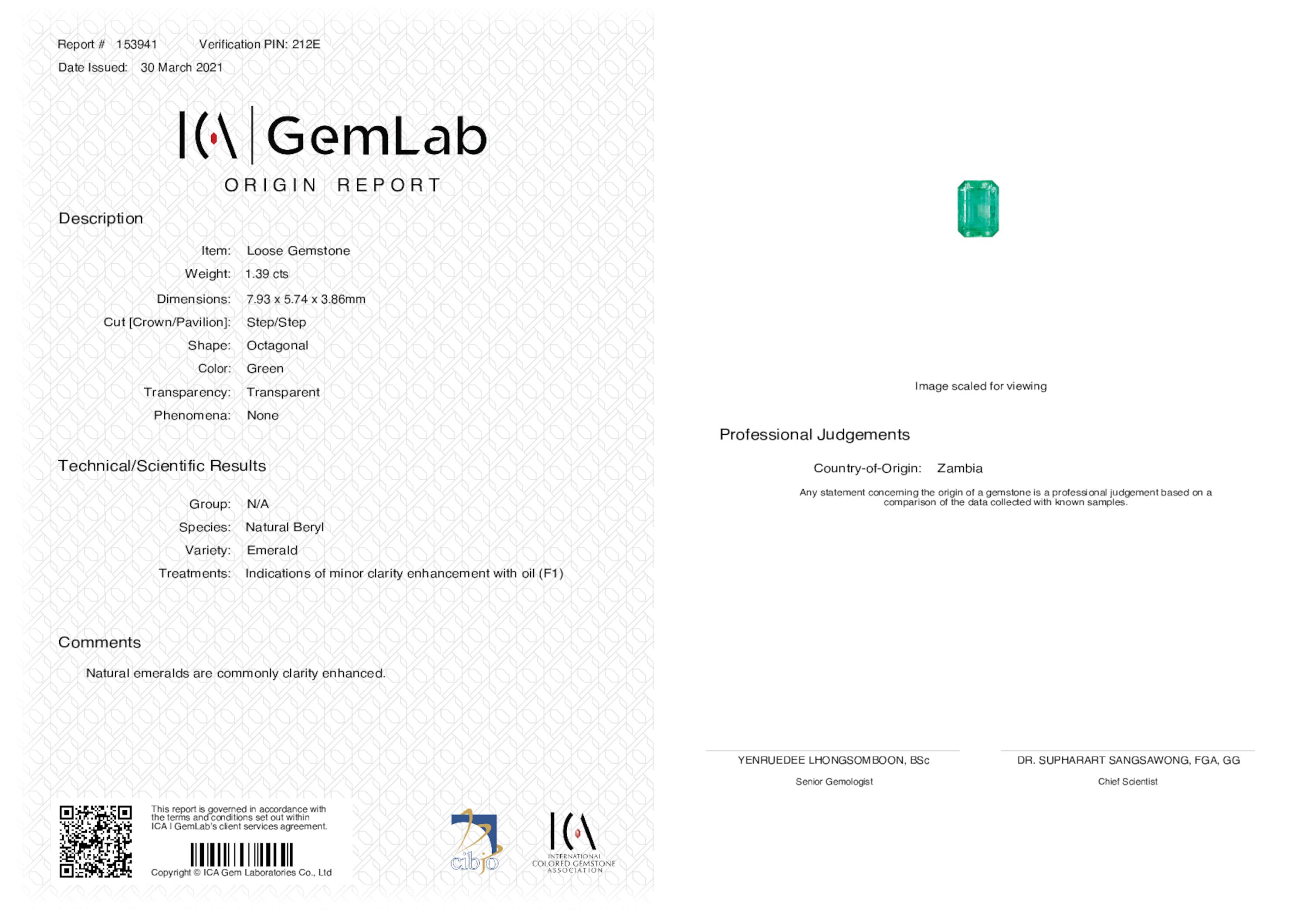 1.39 ct. Emerald ICA Minor