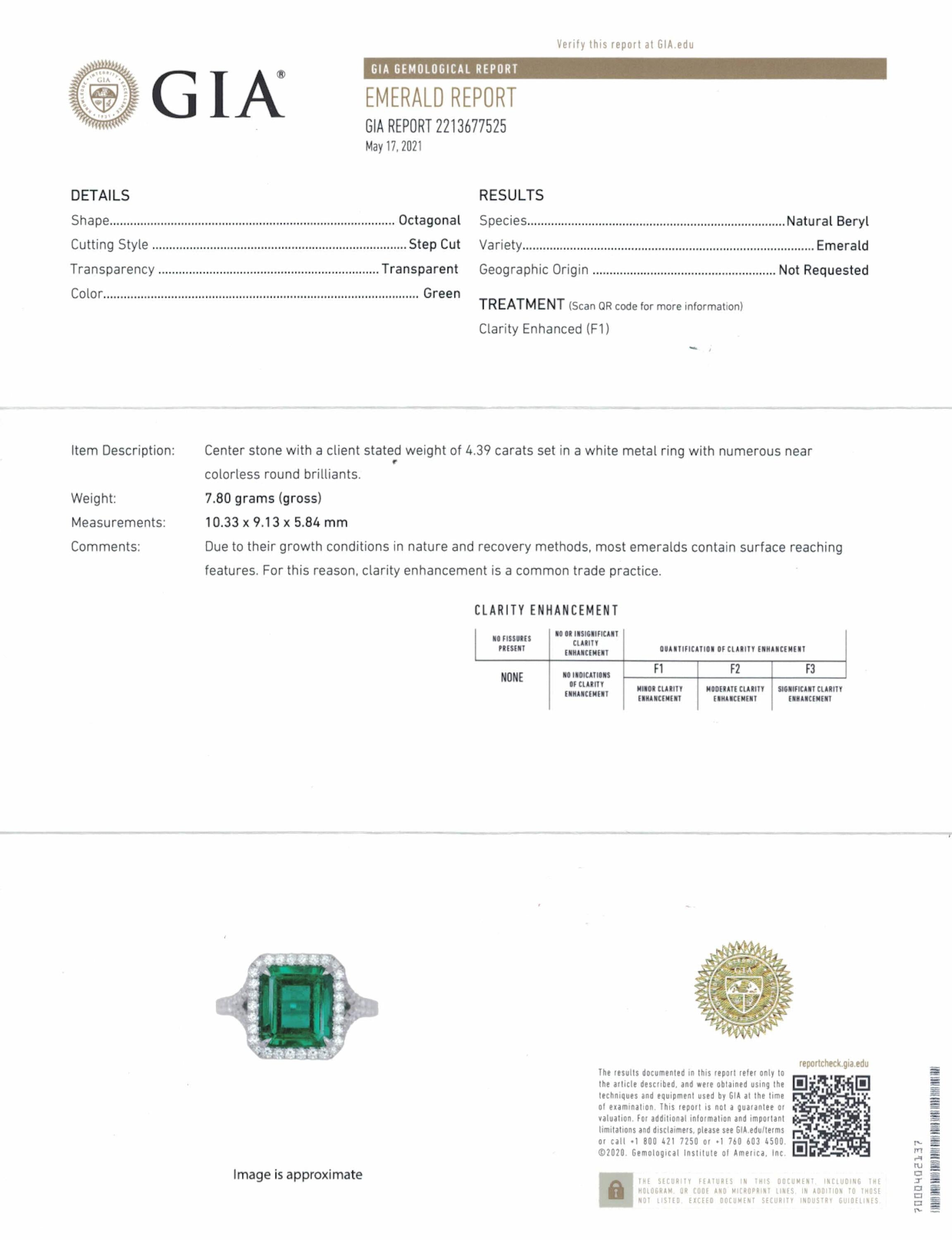 Emerald Split Shank Halo Ring - 5.38ct TW