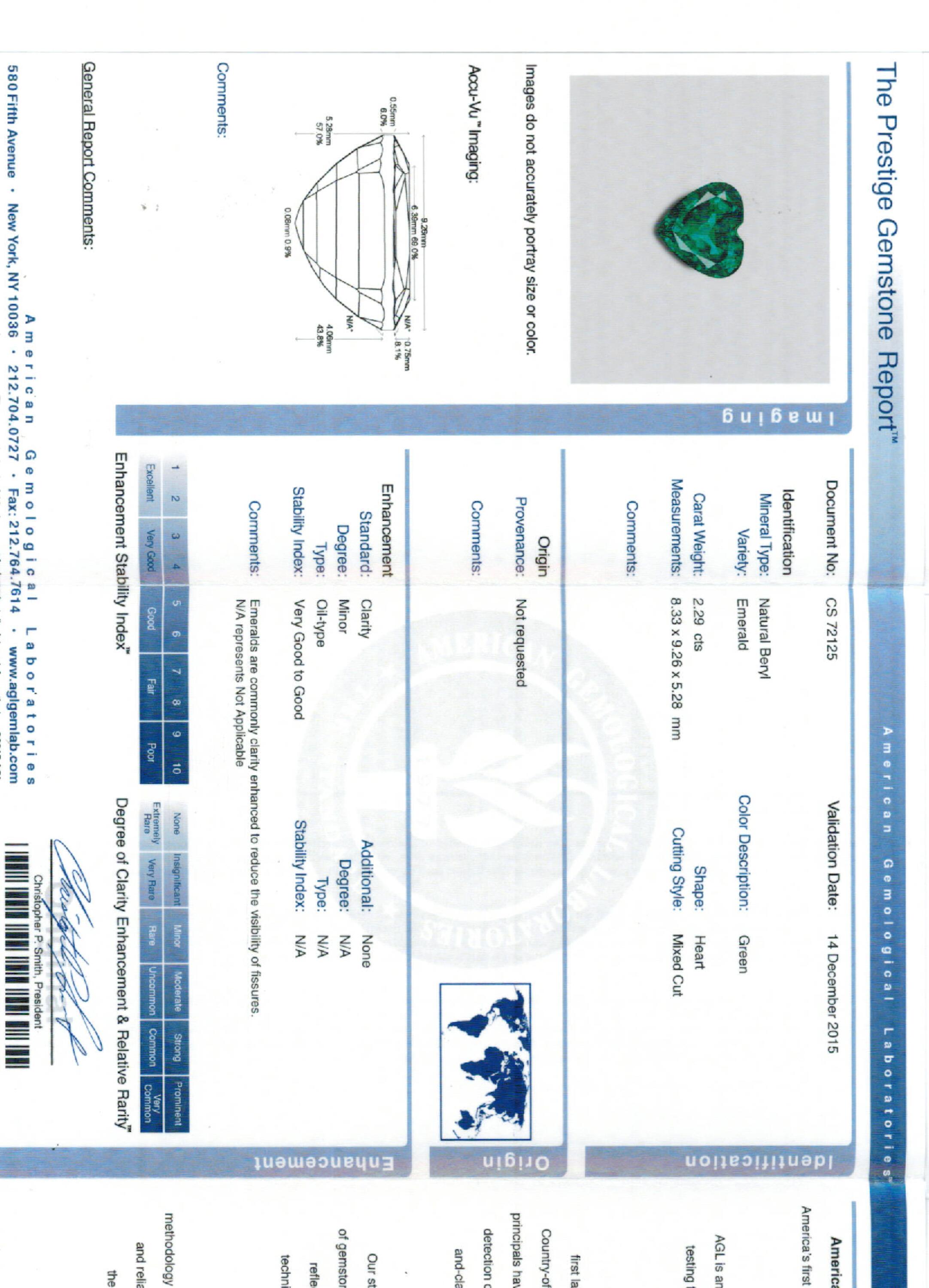 2.29 ct. Heart Shape Emerald AGL Minor