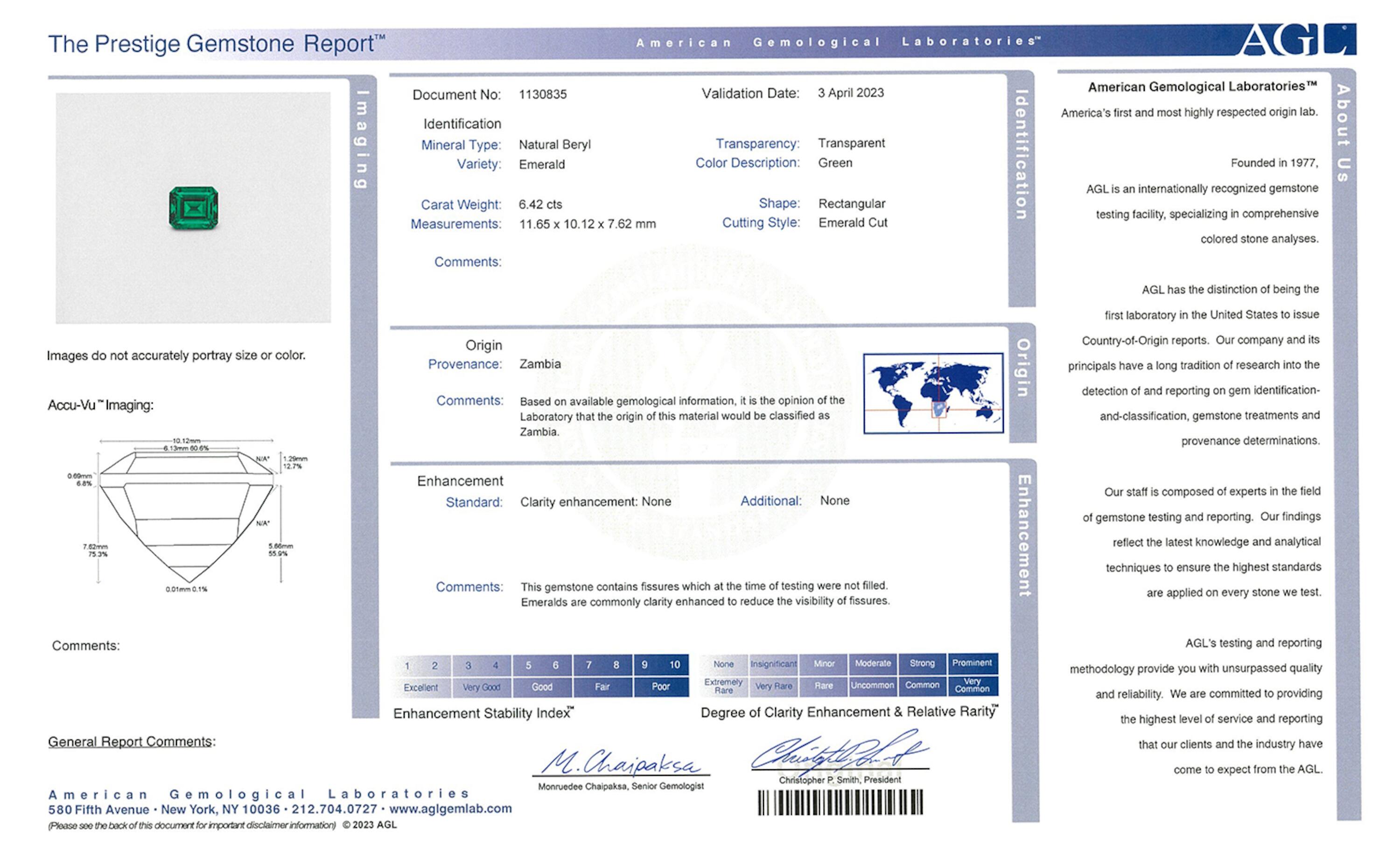 6.42 ct. Emerald AGL No Oil