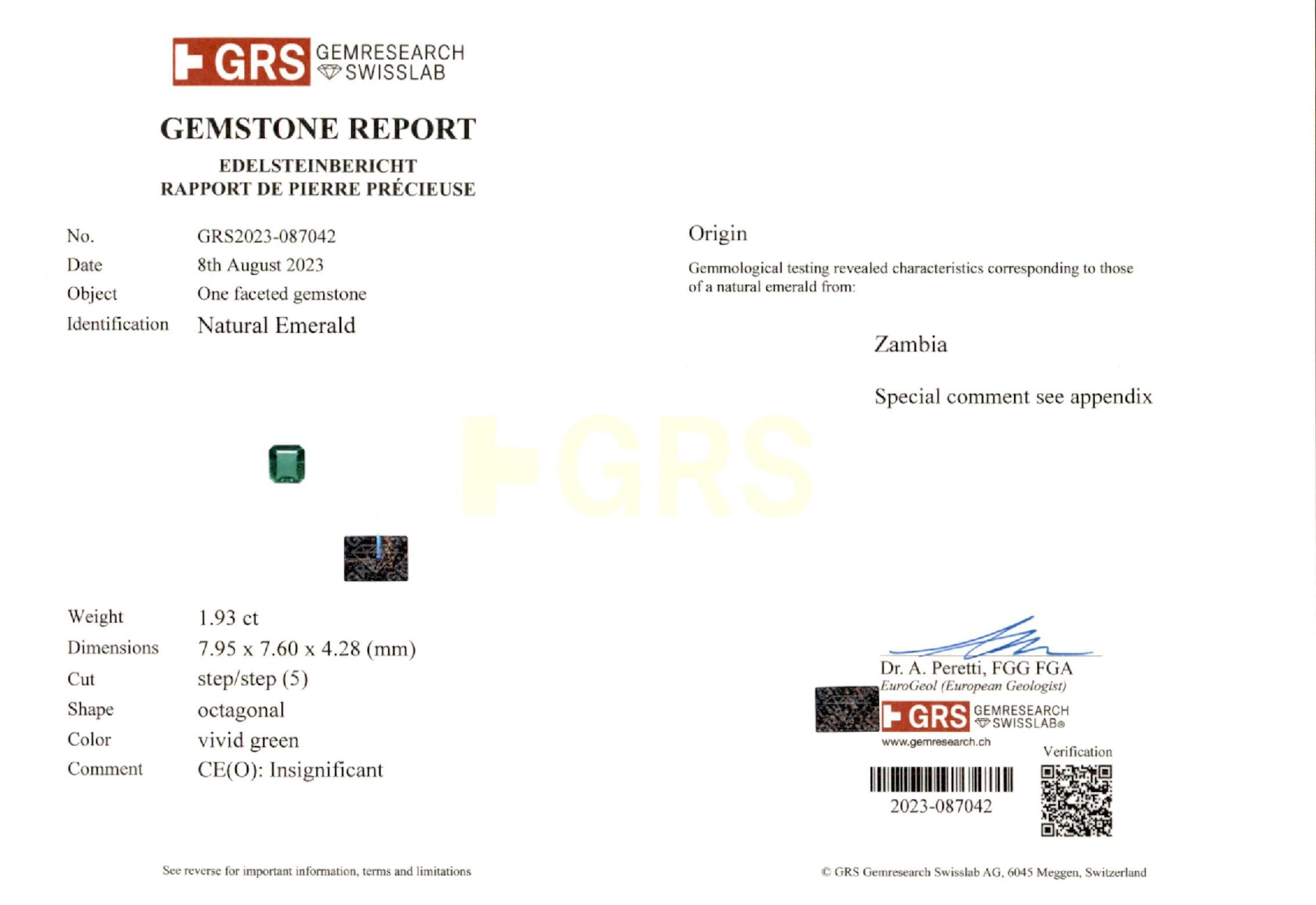 1.93 ct. Emerald GRS Insignificant