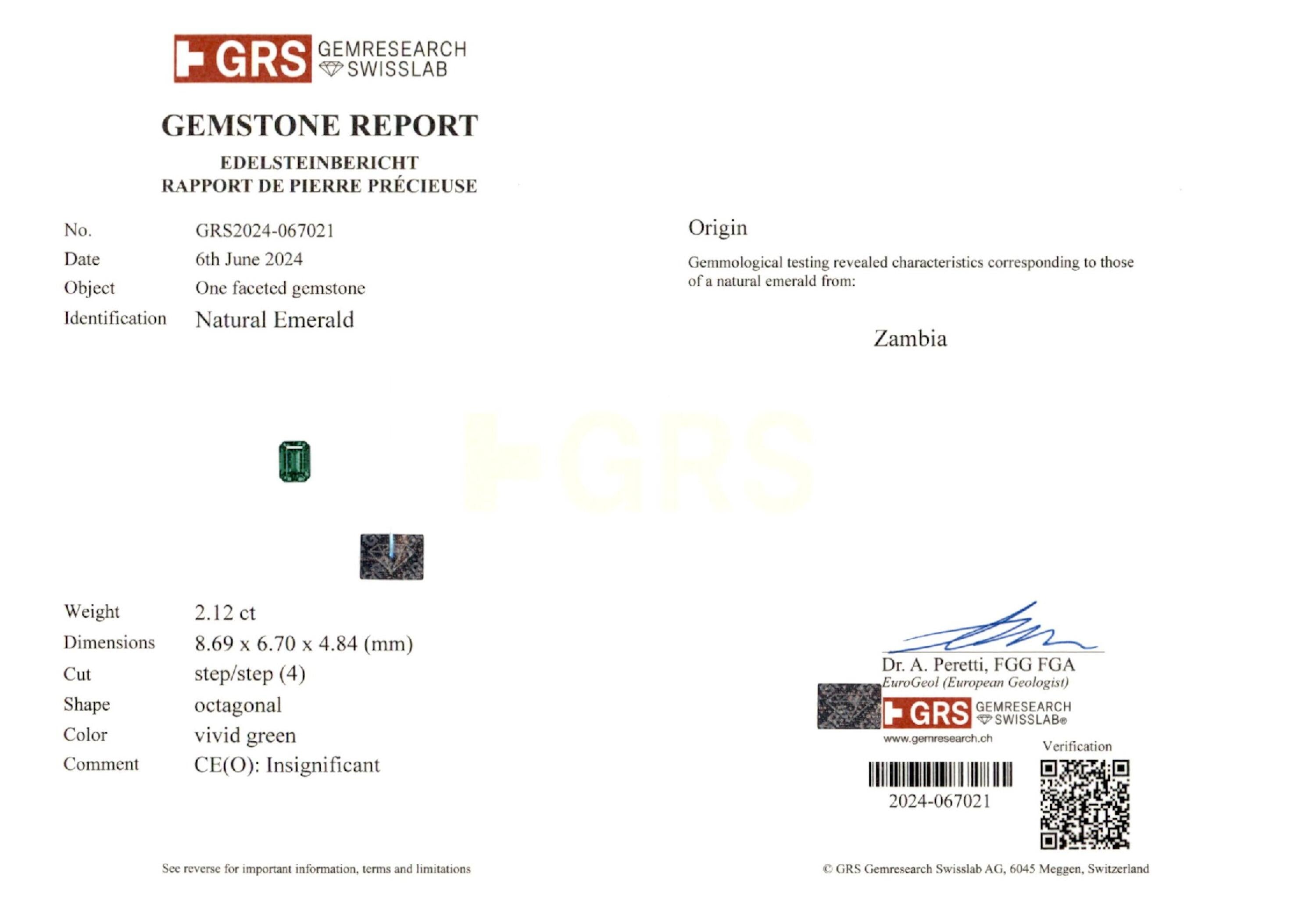 2.12 ct. Emerald GRS Insignificant