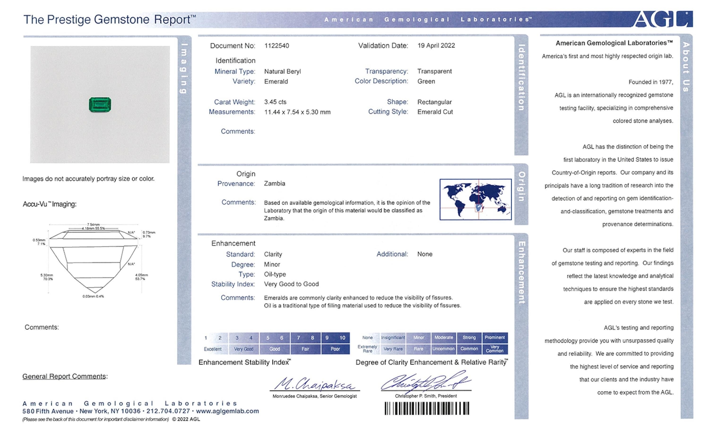 3.45 ct. Emerald AGL Minor
