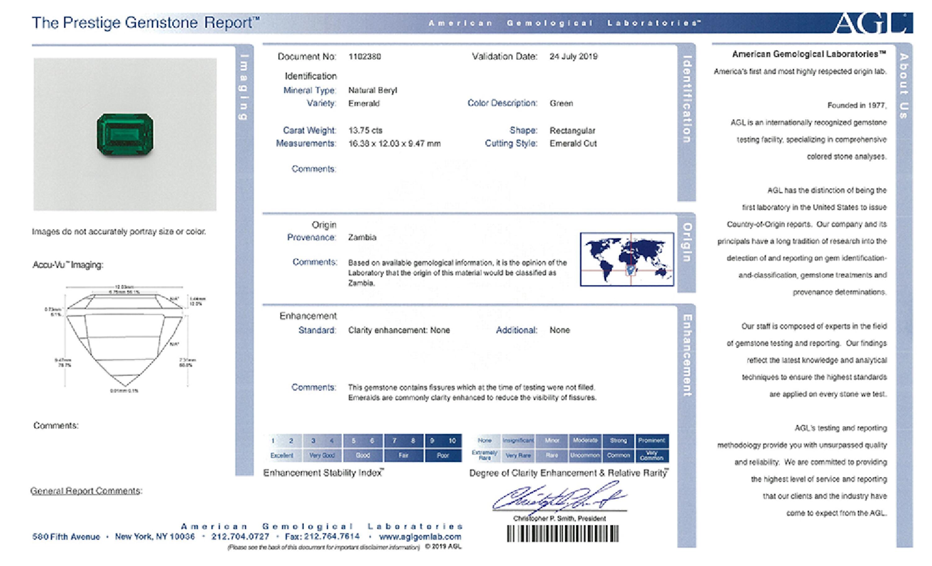 13.75 ct. Emerald AGL No Oil