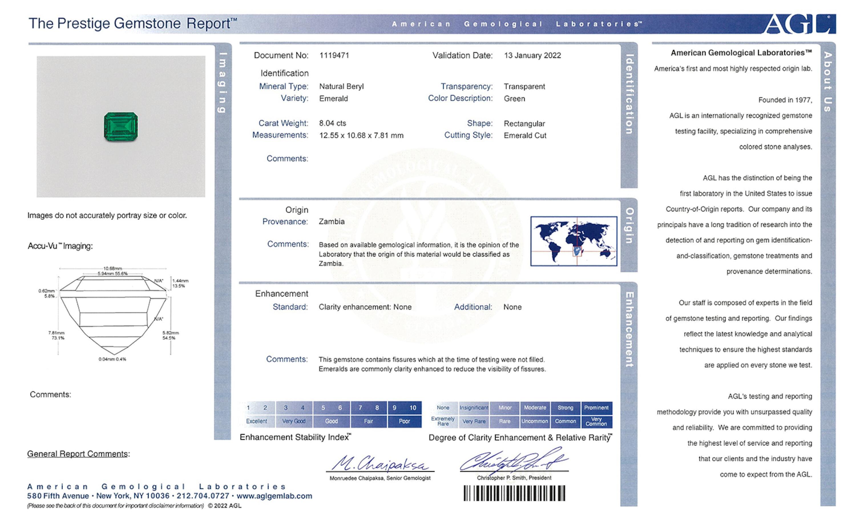 8.04 ct. Emerald AGL No Oil
