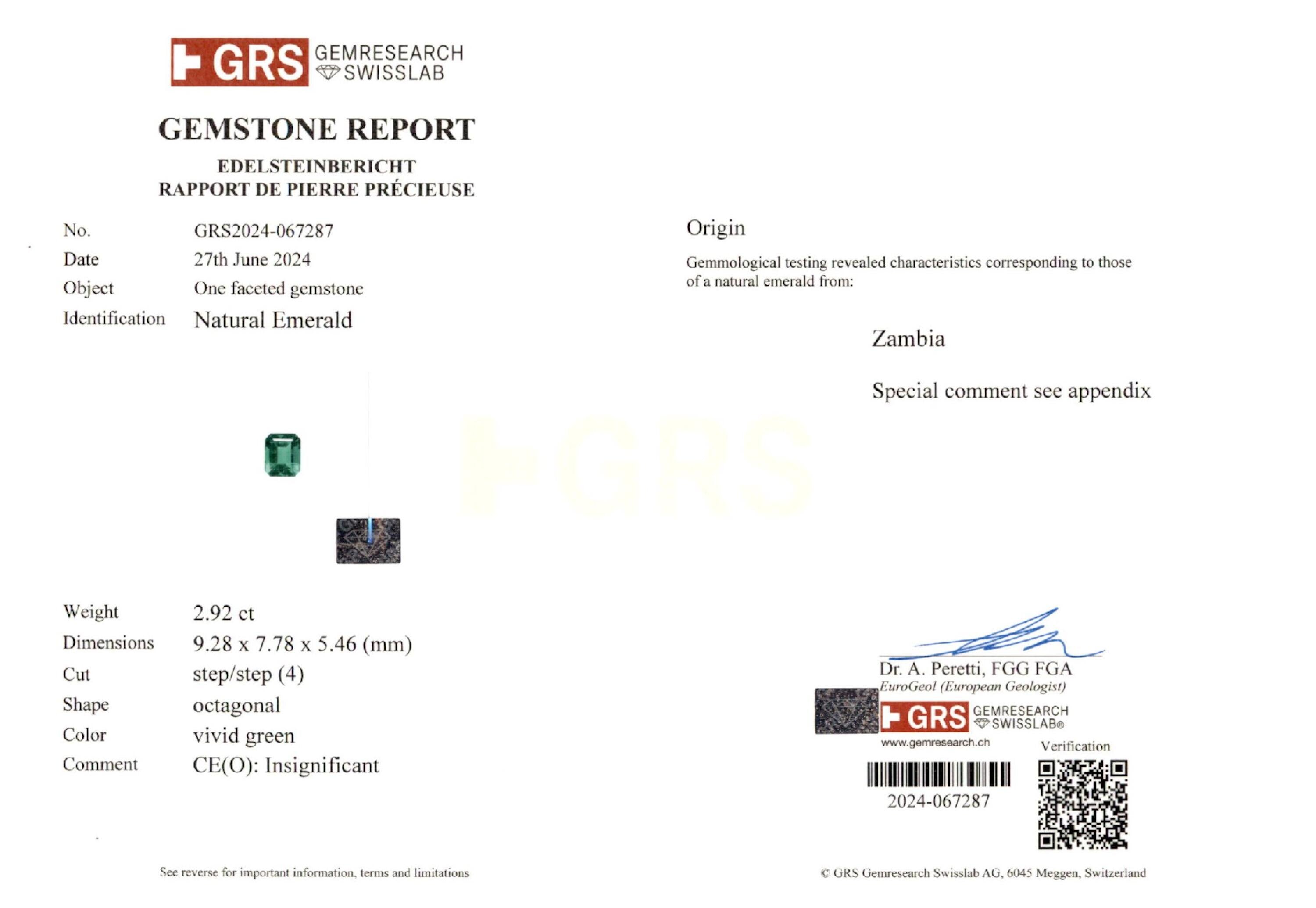 2.92 ct. Emerald GRS Insignificant