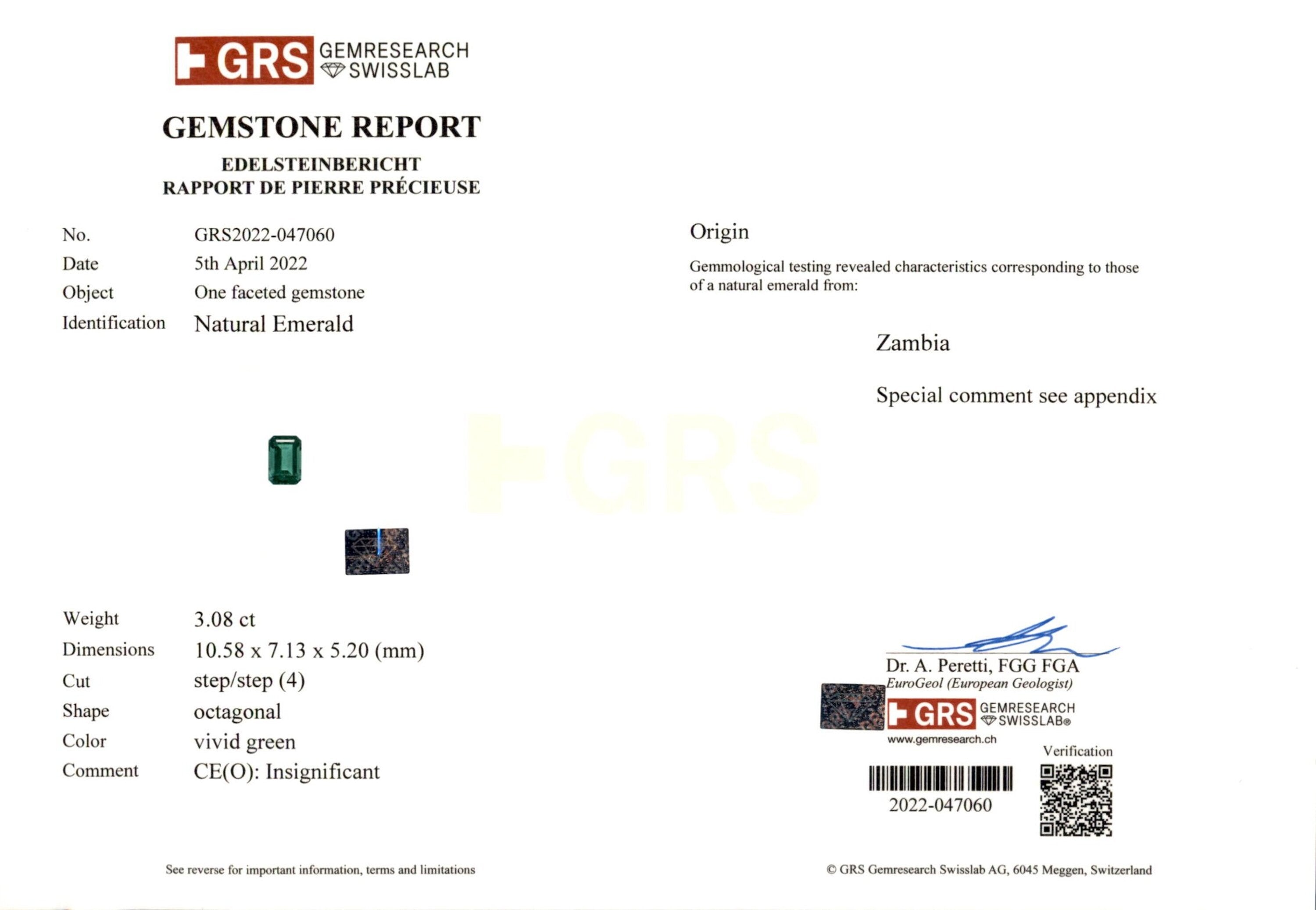 3.08 ct. Emerald GRS Insignificant