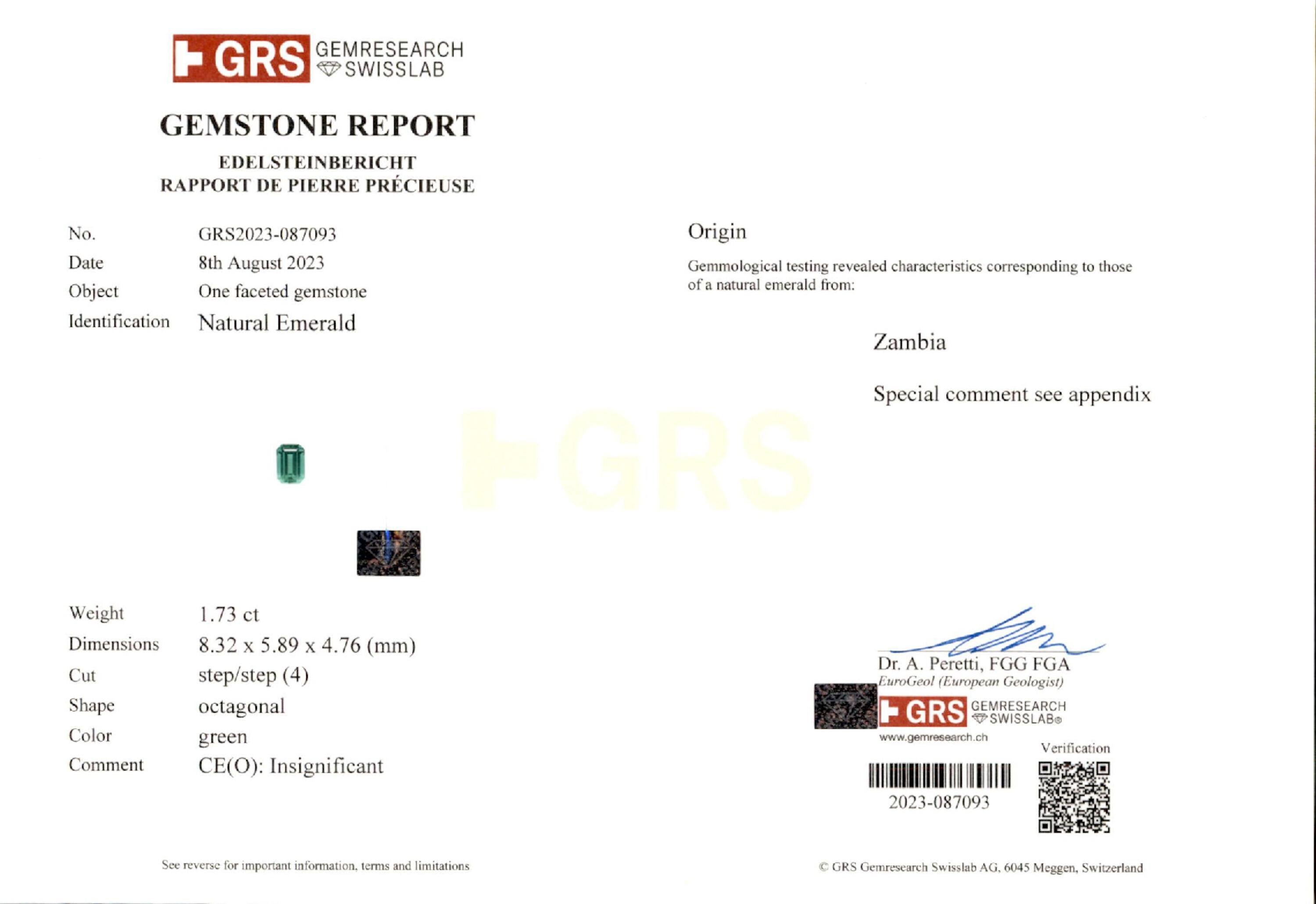 1.73 ct. Emerald GRS Insignificant