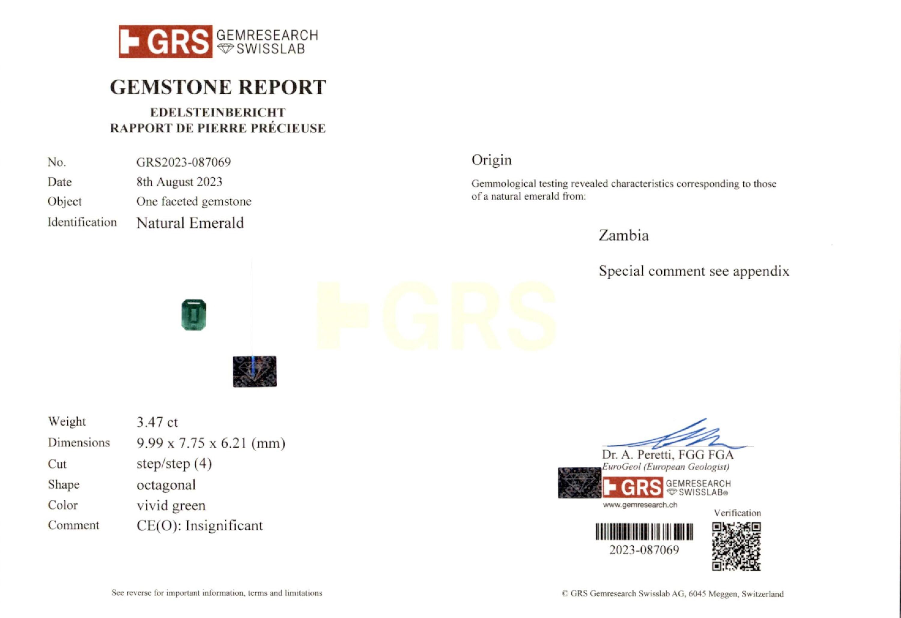 3.47 ct. Emerald GRS Insignificant