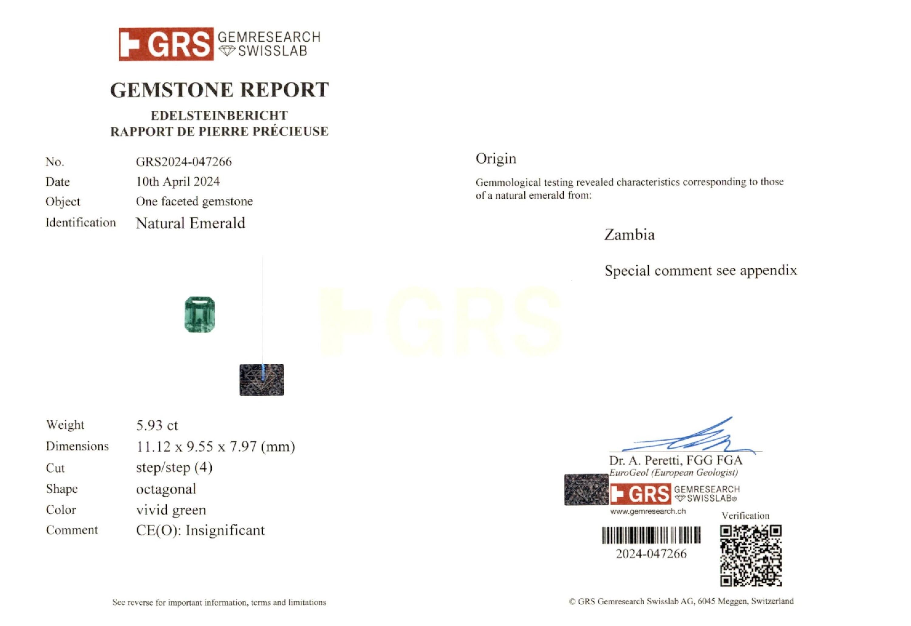 5.93 ct. Emerald GRS Insignificant