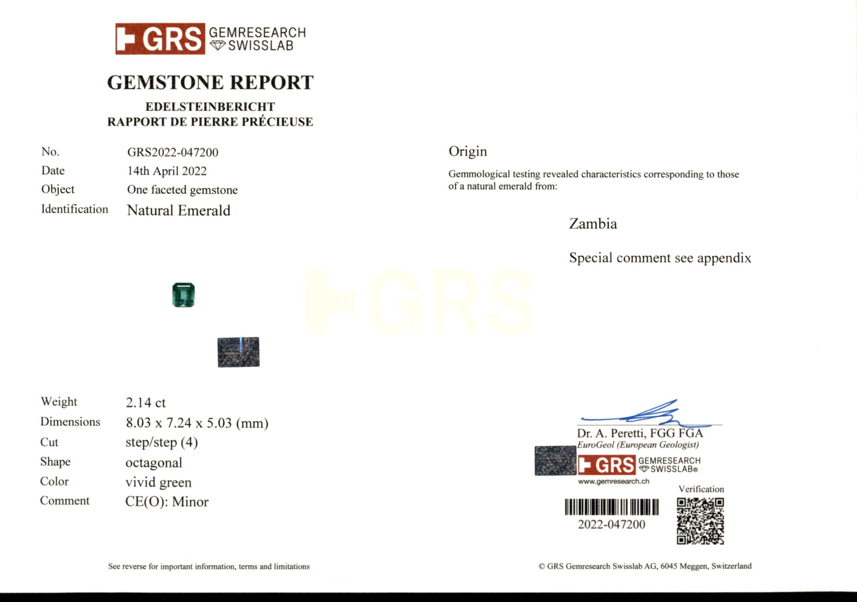 2.06 ct. Emerald GRS Minor