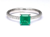 Square Emerald with Diamonds Gold Ring - White Gold